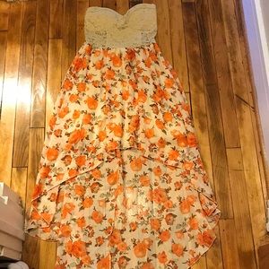 Papaya high low strapless medium floral dress